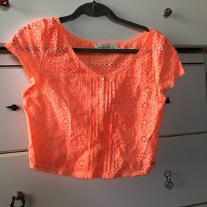 🌞 3/$15 🌞Neon orange/peach lace crop top